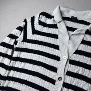 J Jill Black & White Stripe Button Up Cardigan Size XL | Cottagecore Minimalist